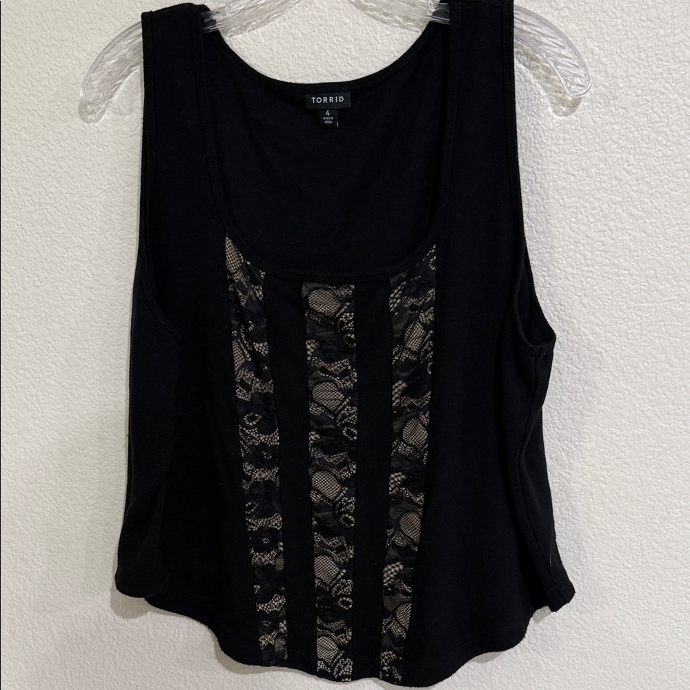 Torrid Black Tank Top with Lace Detail Plus Size 4 EUC